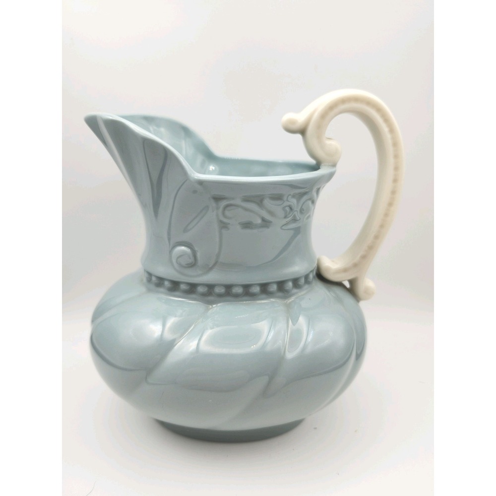 VTG Lenox Colonial Collection Blue Creamer Pitcher Swirl Ivory Handle 16oz USA